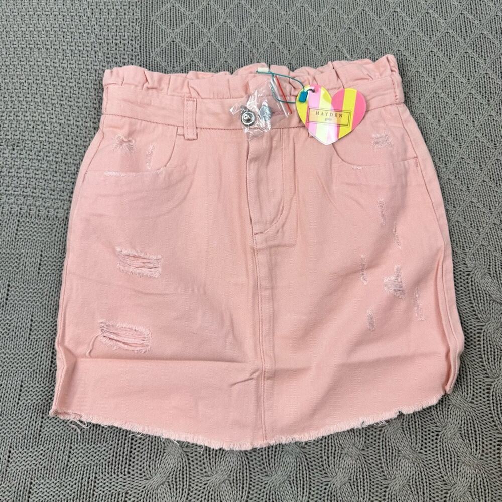 Hayden Distressed Paperbag Denim Skirt